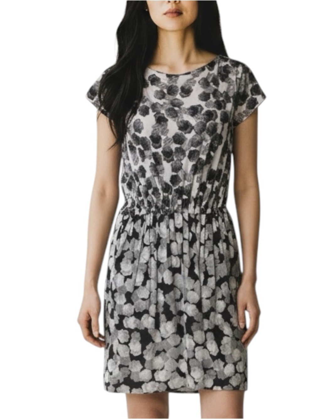 DIANE VON FURSTENBERG Abstract Floral Print Cap Sleeve Dress Black/White Size 4